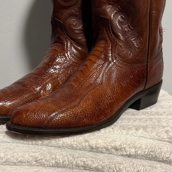 Real ostrich leg Dan Post Rich Brown Western Boots - Picture 3 of 11